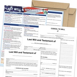 Last Will and Testament Kit 2025, Legal Will, Trust Forms for Estate Planning, Do It Yourself Kit, Peace of Mind, Includes 2 Forms, Codicil Guide, Printable Information Sheet, Kraft Envelopes