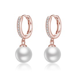 SLUYNZ Solid 925 Sterling Silver Pearls Hoop Earrings for Women Teens CZ Pearls Earrings Hoop Earrings Huggie