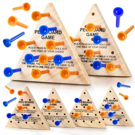 6 Pack Wooden Triangle Peg Board Game - Portable Wood Peg Jumping Game for Kids and Adults, Educational Triangle Puzzle Game are Suitable for Families, Classroom and Travel