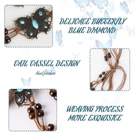 Women's Butterfly Knit Chain Belt Waist Chain Turquoise Waist Belt Adjustable Metal Western Cowgirl Belt for Dress