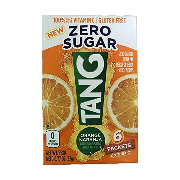 Tang ZERO SUGAR, sugar free drink mix, 6 packets, original Orange flavor, zero calorie