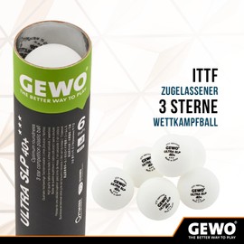 GEWO Ultra SLP Table Tennis Balls - 3 Star Table Tennis Ball Made of Plastic 40+ without Seam - ITTF Certified Competition Balls - 6 High-Quality Professional Table Tennis Balls, White, 40 + mm