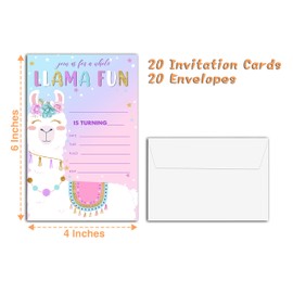 YQV Llama Birthday Party Invitations, 20-Count A Whole Llama Fun Alpaca Birthday Party Invites With Envelopes-HBYQK-B52