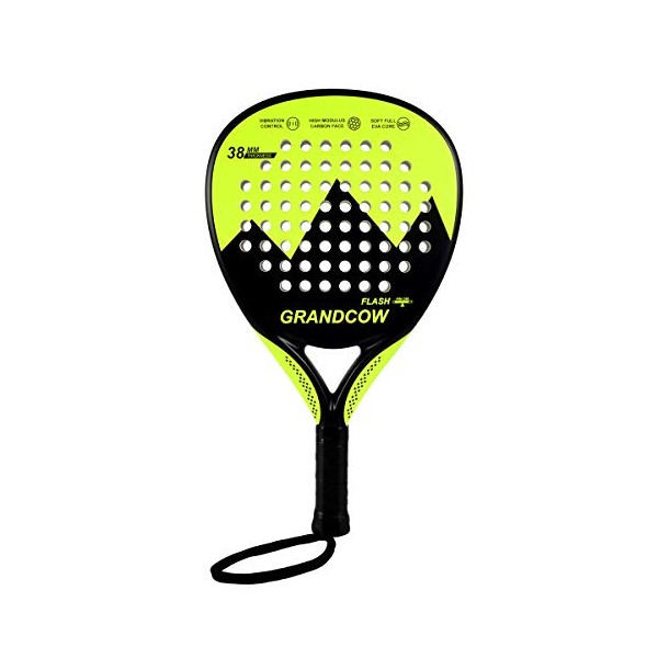 GRANDCOW Padel Racket Padel Racquet Carbon Fiber Surface with EVA Memory Flex Foam Core Diamond Shape POP Tennis Paddle Rackets (Green-Yellow)