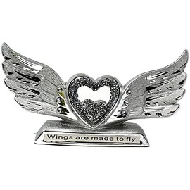 Crushed Diamond Angel Wings with Shelf Sitter Ornament Decorative Sculpture | Choose Design Slogan Wings - 31cm