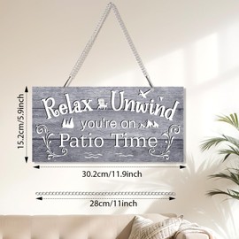 Outdoor Patio Sign Decoration Metal Patio Signs Decor for Backyard Porch Wall Art Balcony Gazebo Accessories Relax Placard for Summer Outside Decorations (12 x 6",Gray)