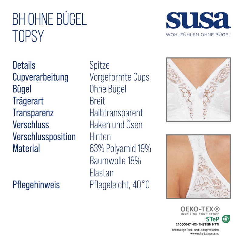 Susa Women's Bra White Weiß (003) 38AA (Brand size :