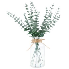 Lovmeety Artificial Eucalyptus Stems with Faux Water, Eucalyptus Leaves Greenery Plants in Glass Vase Fake Potted Plants Branches for Home Office Wedding Table Centerpiece Party Farmhouse Decor