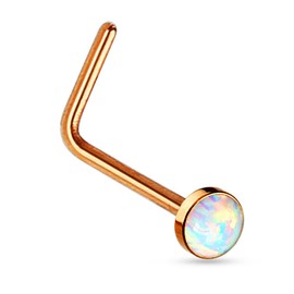 FIFTH CUE 20G Synthetic Opal Set Flat Top PVD Over 316L Surgical Steel L bend Stud Nose Rings (Rose Gold)