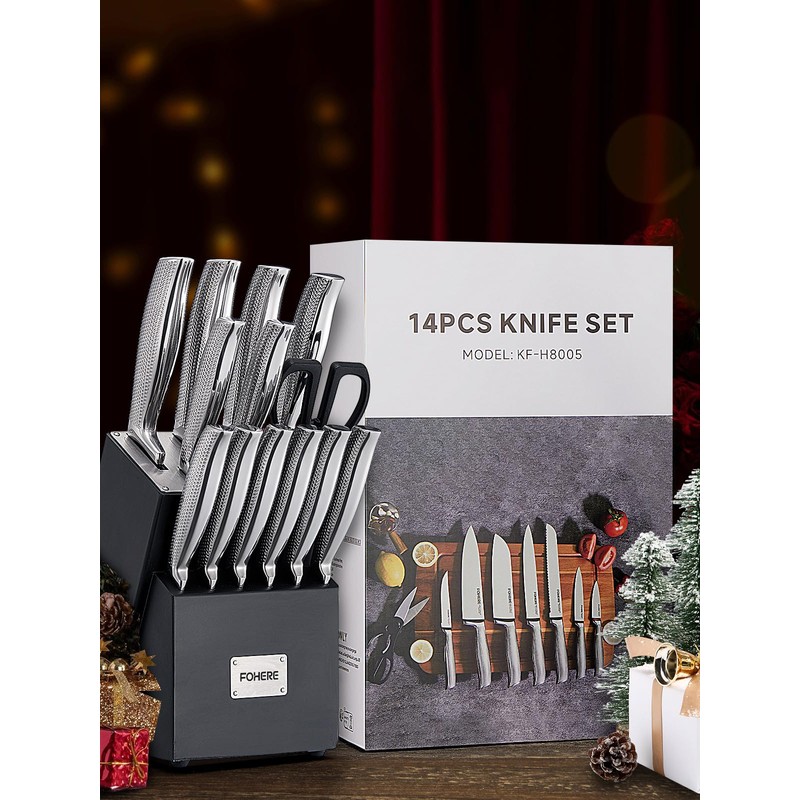 Knife Block Set, FOHERE Knife Set with Advanced Self Sharpening