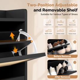 Aivermeil Slim Entryway Shoe Storage Cabinet with 2 Flip Drawers, Modern Freestanding Shoes Organizer Holds 16-20 Pairs, Closed Shoe Storage for Hallway, Foyer - Space-Saving Wood Shoe Rack