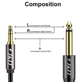J&D 6.35mm (1/4 inch) TS to 3.5mm (1/8 inch) TRS Cable, Gold-Plated 1/4 inch Male to 3.5mm (1/8 inch) Male Mono Interconnect Heavy Duty Stereo Aux Jack Adapter Cable, 6.5 Feet