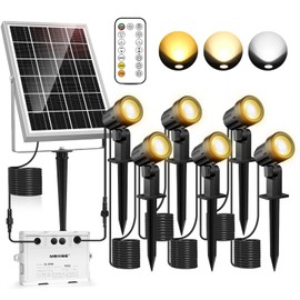 MEIKEE 6 in 1 Solar Spotlights Outdoor, 6W/6V Solar Powered Landscape Lights IP66 Waterproof Auto On/Off Landscape Spotlights with 3 Colors 56ft Cord for Garden Path Yard Patio Light