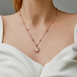 Yienate Fashion Sun Necklace Chain Opal Sun Flower Pendant Zircon Sun Pendant Minimalist Charm Necklace Jewellery for Women and Girls, Opal, zircon