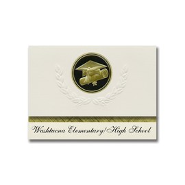 Signature Announcements Washtucna Elementary/High School (Washtucna, WA) Graduation Announcements, Presidential Basic Pack 25 Cap & Diploma Seal. Black & Gold.