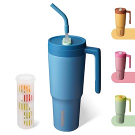 BJPKPK 40oz Tumbler With Handle And Fruit Infuser Insulated Tumblers With Lid And Straw Stainless Steel Travel Coffee Thermal Cup,Blue