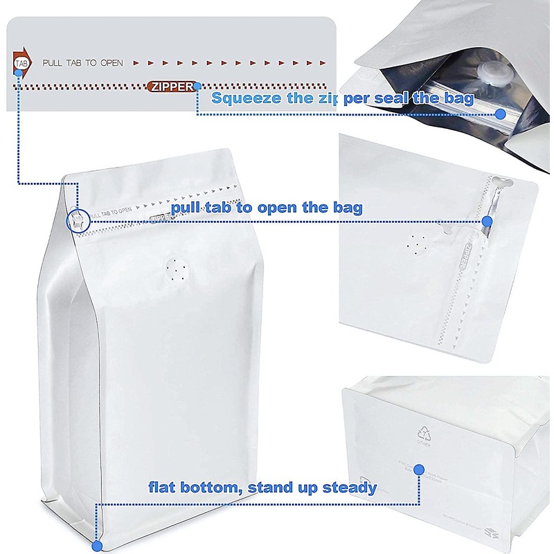 White Kraft Paper Stand Up Coffee Bag/Flat Bottom Coffee Pouch