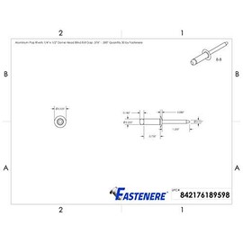 Fastenere Pop Rivets - 1/4" x 1/2" (25pcs) Heavy Duty, Open-End, Aluminum, Dome-Head Blind Rivets, Corrosion-Resistant, Low Tensile & Shear Strength, 8-8 Gap 0.376"-0.500"