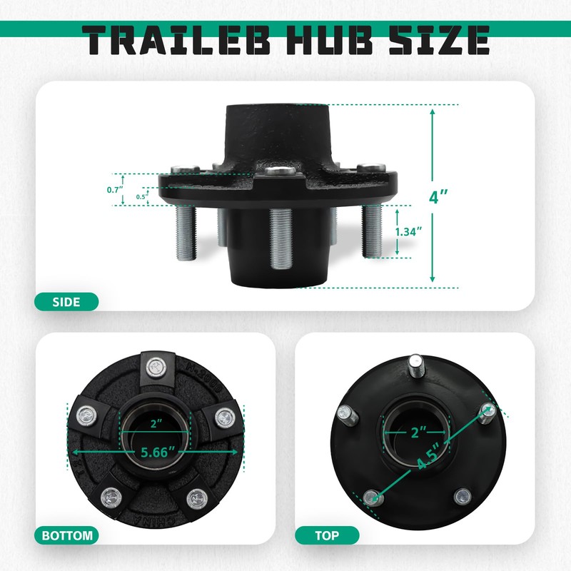 2 Sets 2000lb Trailer Hub Kit 5 Bolt 4.5" Trailer