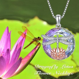 PROESS Lotus Necklace 925 Sterling Silver Lotus Flower Pendant With Crystal Lotus Dragonfly Jewelry Gifts For Women