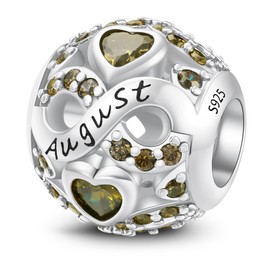 LONGLUCK Silver 925 Birthstone Charms Bead Fit European Bracelets Necklace, Charms Pendant Openwork Beads Love Heart Pendant, Birthday Gifts for Women, Sterling Silver Cubic Zirconia