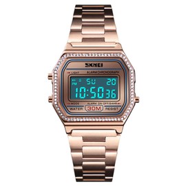 MASTOP Luxury Women Watches Full Steel Electronic LED Digital Fashion Ultra Thin Square Ladies Wrist Watches (Black) (Rose Gold)