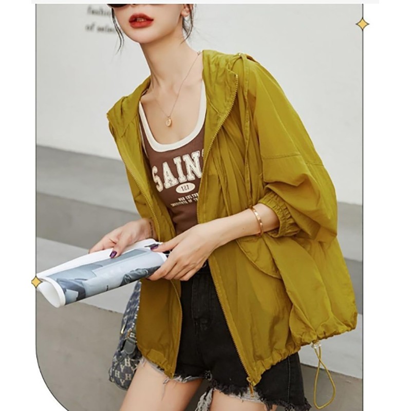 [CARLIE KLOSS] UVカット パーカー レディース フード付き 前開き カーディガンドローコード ラッシュパーカー オーバーウェア