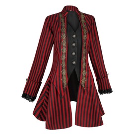 Teyujosem Women's Medieval Pirate Jacket Embroidery Renaissance Gothic Steampunk Coat(Z2895RD,3XL)