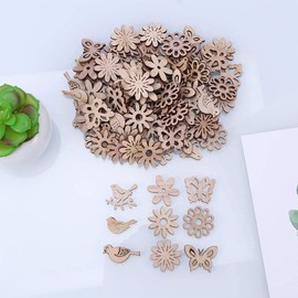 ANCLLO 100pcs Wooden Cutouts Bird Butterfly Flower Slices Wood Embellishments Table Confetti Rustic Decor Ornaments for Crafts