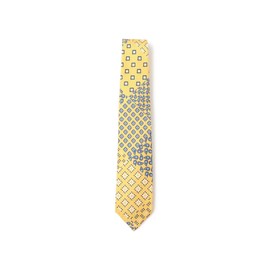 Beams Plus Men's Necktie, Silk Paisley x Geometric Print Tie, yellow