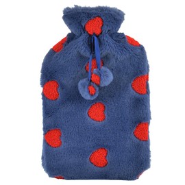 A2Z Hot Water Bottle 2 Litre Capacity Sweetheart Embroidered Plush Faux Fur Fleece Cover Rubber Leak Proof Hot Water Bag