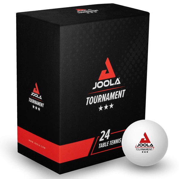 JOOLA Balles de ping-Pong Tournament Sélectionnées 40+mm diamètre, 3-étoiles balles de ping-Pong Premium Compatible Indoor et Outdoor, Blanc, 24 pièces