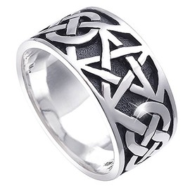 Materia Women's Men's Ring Pentagram 925 Silver Antique Wide 7.2 g Celtic #SR-112, Sterling Silver, No Gemstone