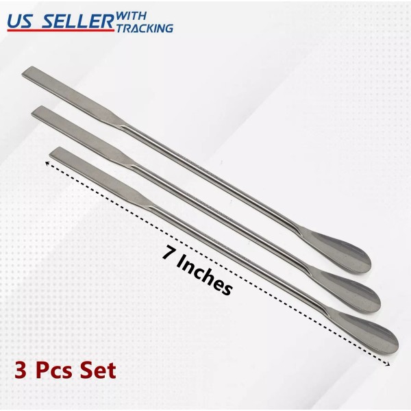 HTI Scientific Lab Micro Spatula 7" Stainless Steel Square/Spoon Ends