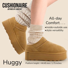 CUSHIONAIRE Women's Huggy Genuine Suede Cozy Mule Platform +Memory Foam, Wide Widths Available, Sand 10