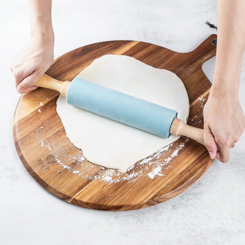 BILL.F Wood Pizza Peel 16 Inch,16" Acacia Wood Round Cutting