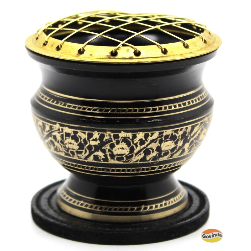 Govinda® -Tall Decorated Brass Charcoal Screen Incense Burner