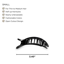 TELETIES - Small Flat Round Clip - Strong Grip, Bendable Teeth, Comfortable Curved Design - For Lying Down, Yoga, Driving & More - Ideal for Thin-Medium Hair - For All Hair Textures - Jet Black