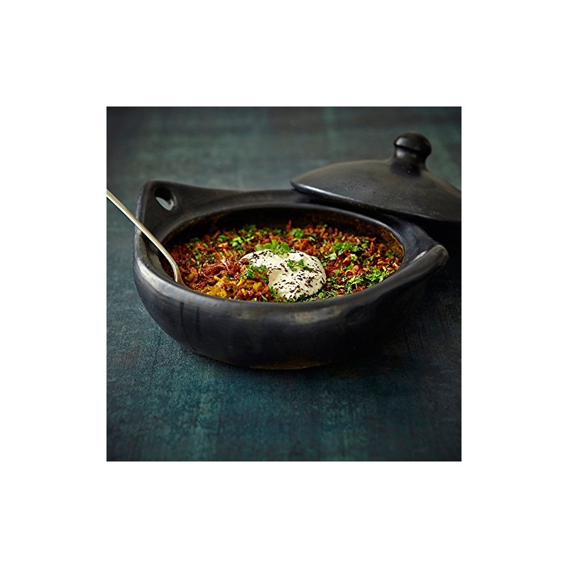 Ancient Cookware, Round Clay Chamba Serving Dish with Handles and