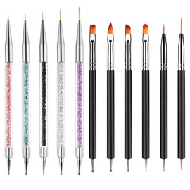 Nail Art Brushes,Nail Brush,11 Pcs Double Nail Brushes Set Includes Diamond and Black Brushes,Point Drill Pull Line Nail Art Brush for DIY Designs