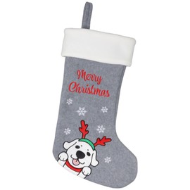 BambooMN 1 Pc Set 18" Classic Hand Embroidered Sequined Cute Animal Christmas Stocking, 22 Reindeer Dog