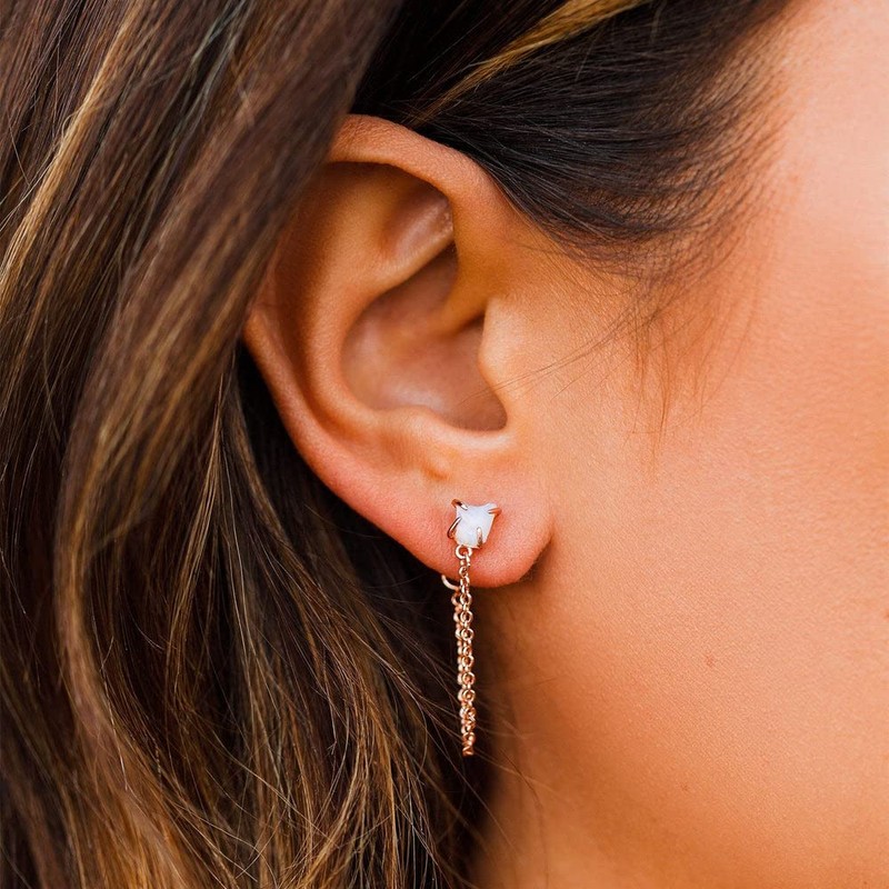 Pura Vida Rose Gold-Plated Raw Gem Chain Wrap Earrings -