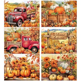 Fall Placemats Set of 6 Thanksgiving Pumpkin Plastic Table Mats Farmhouse Rustic Place Mats Sunflower Dinner Mat Autumn Seasonal Holiday Party Decoration for Indoor Outdoor Party Kitchen Dining