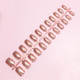 Rose Gold Press on Nails Metallic Plating Fake Nails Short Square Nails Press ons Chrome Metal Glue on Nails Glossy Mirror Stick on Nails Reusable Artificial Nails for Women Manicure 24Pcs