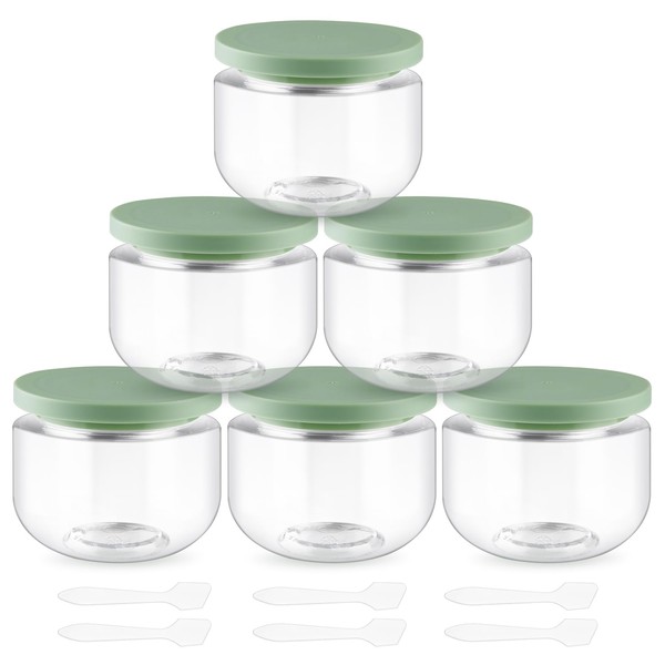 DynnnDy 6 Pcs Clear Plastic Jars with 6 Spatulas 8