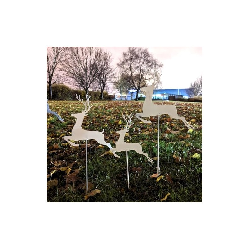 Rustic White Reindeer Metal Art Garden Stake Christmas Decor Outdoor