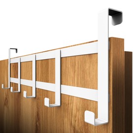 4smile Door Coat Rack for Hanging - White Door Hooks Universal Flexible Coat Hooks Door, Robust - Versatile Hooks for Hanging, Space Saving Door Hook Rail for Entire Home