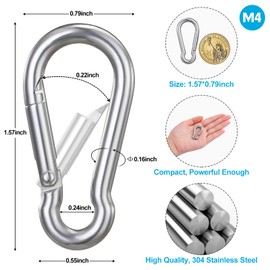 10PCS Stainless Steel Carabiners Caribeener Clips, 1.57 Inch Small Caribeaner Spring Snap Hooks, Heavy Duty Keychain Clip, Qick Link for Keys/Water Bottle/Pet Tags/Feeders/Flag Rigging/Hiking/Camping