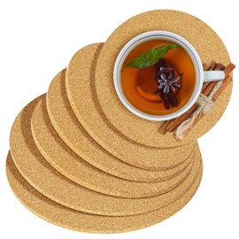 Flintronic Heat Trivet, 6PCS 15/18/20cm Cork Trivet, 5mm Thick Round Cork Coaster, Multifunctional Heatproof Table Mat, Reusable Kitchen Hot Pads for Hot Pots, Pans, Kettles, Potted Plants