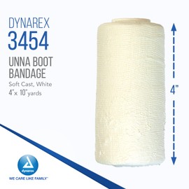 Dynarex Dynarex 3454 Unna Boot Bandage, Individually Packaged, Provides Customized Compression, With Zinc Oxide, Soft Cast, 4" x 10 Yard, Pack of 12